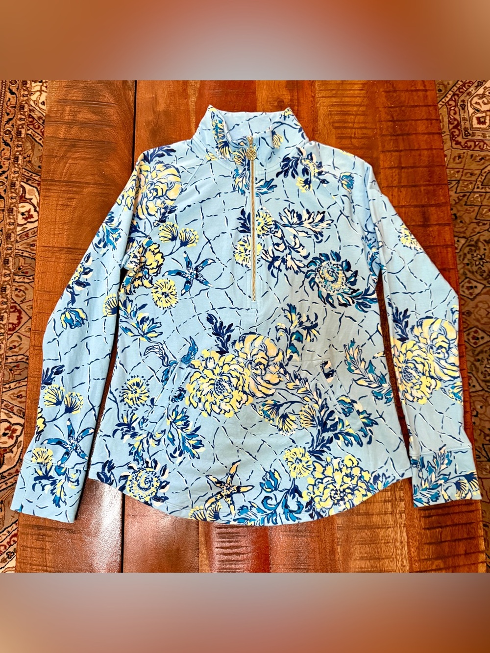 Light Blue Floral women’s quarter zip popover Lilly Pulitzer.